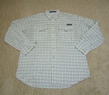 Columbia Shirt Men Medium White Plaid PFG Super Bahama Fishing Vented Hiking