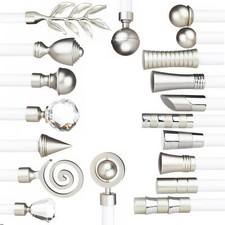 Metal Double Curtain Rod / Pole 19/19 mm, Satin Chrome - White, Classic P1