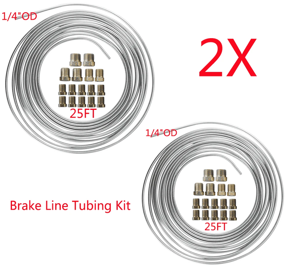 Kit de tubos de linha de freio de níquel galvanizado 2X 25 pés 1/4 pol. OD rolos de bobina e 32 acessórios - Imagem 3 de 4