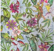 Multicolor blue Jungle Tropical flower rainforest leaves frogs lizards Wallpaper