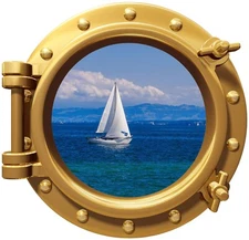 Sailboat Porthole Sticker Explore Adventure 16"x16"