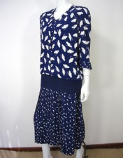 La Panthera Vintage Short Sleeve Dress Size 48 Drop Waist Pleated Blue White 