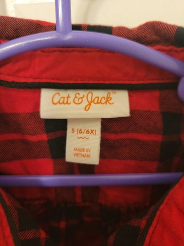 Cat & Jack Girls Red And Black Flannel Shirt With Ajustable Waste - Picture 2 of 9