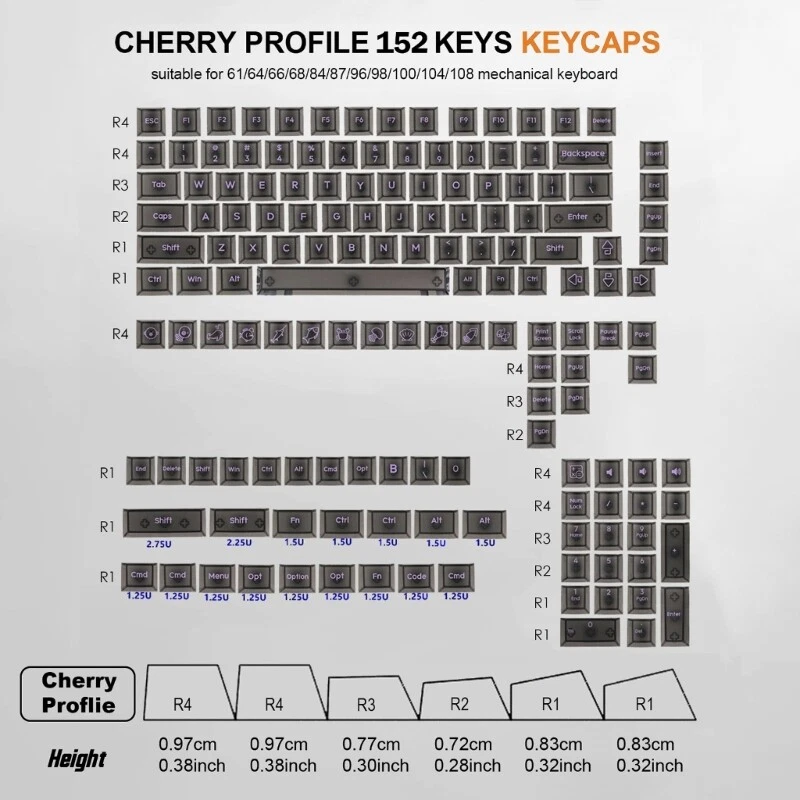152PCS Black Transparent Mechanical Keyboard Keycaps for Enhanced Aesthetics