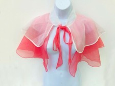'40s / 50s salmon pink chiffon  white dotted collar short bed jacket / bow cape
