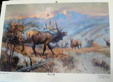 Charles Russell, NEW‐2000 Calendar Print "THE CALL" ELK Bulging -Western-8.5x12