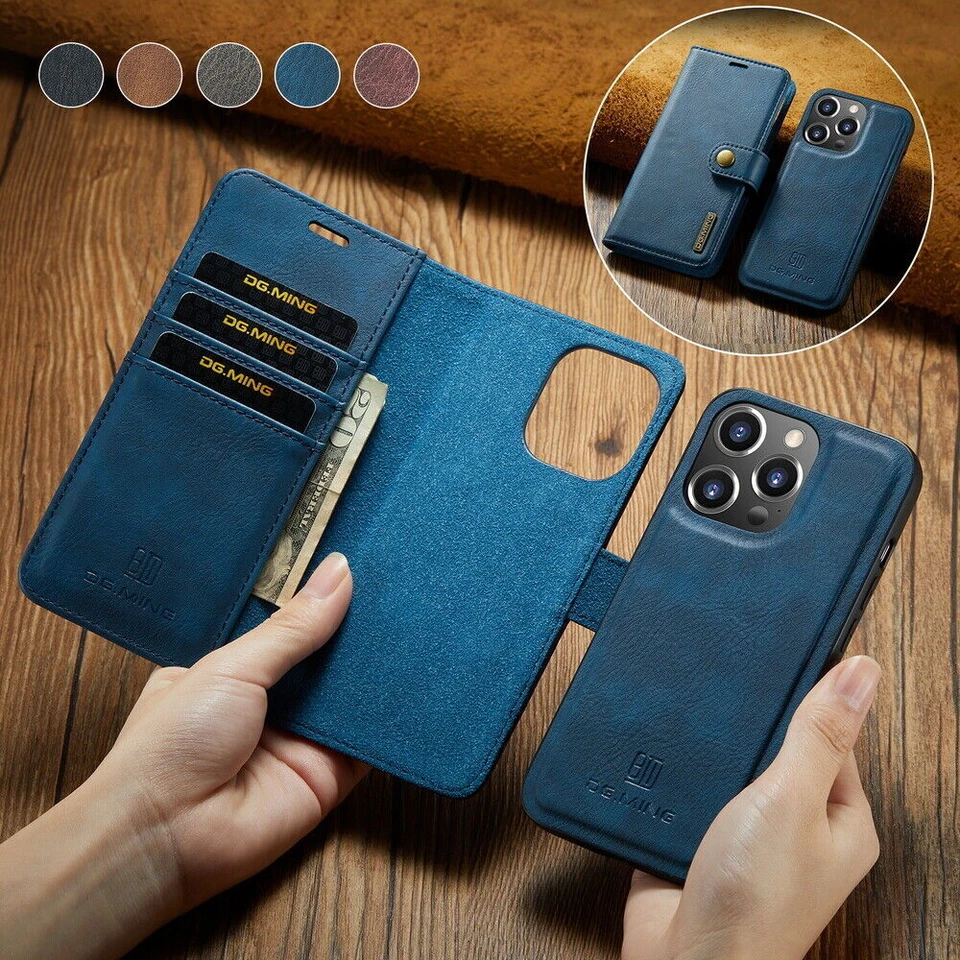 2-in-1 Removable Magnetic Flip Leather Card Wallet Case Cover For Cell Phones - Image 2 of 4