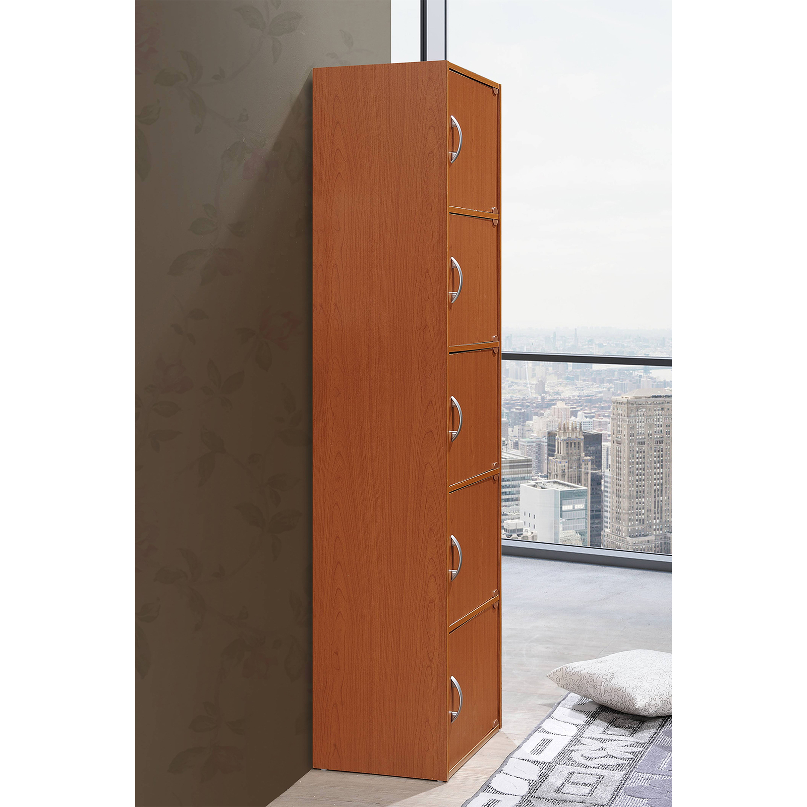 Hodedah 5 Shelf Home and Office Enclosed Organization Storage Cabinet, Cherry