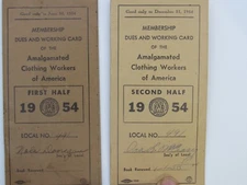 membership Union dues card 1954 amalgamated clothing workers of America union