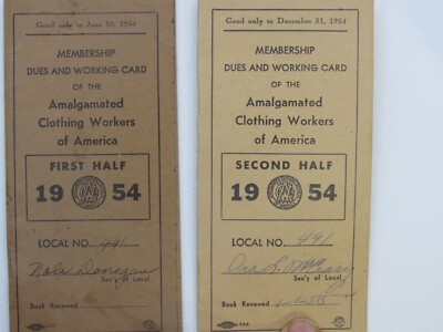 membership Union dues card 1954 amalgamated clothing workers of America union