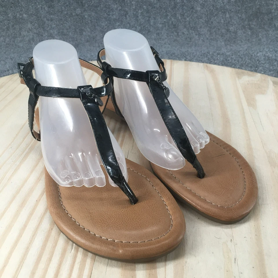 Sandalias BCBGeneration para mujer 6 B correas al tobillo cuero negro informal hebilla tanga Foto 3 de 4