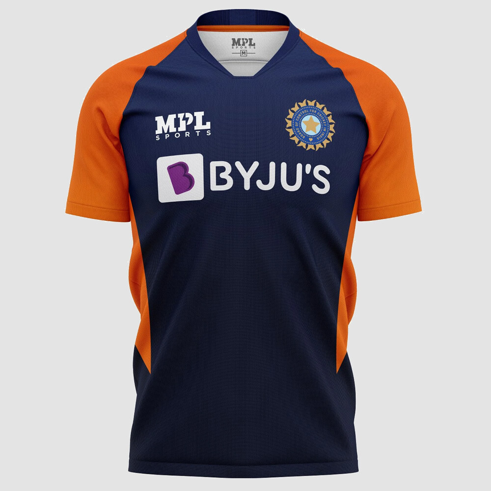 MPL India Cricket Training Jersey Shirt 2022, Navy/Orange, BCCI
