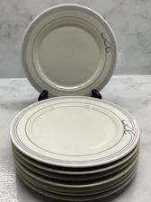 Homer Laughlin Best China Restaurant Ware 9” White, Blue bands & design 8 plates