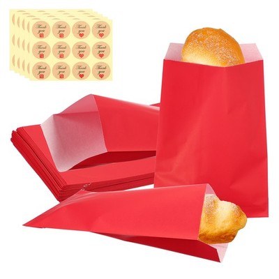 100Pcs Kraft Paper Treat Bags, 9.4x6.3'' Gift Bags with Stickers, Red