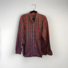 Jos A Bank Men's Traveler Red Plaid Button Up Shirt XL 100% Cotton