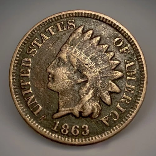 1863 Copper Nickel Indian Head Cent Penny- VF Details, Full LIBERTY