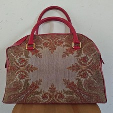 Etro Mini Boston Bag Red Leather and Fabric 3...