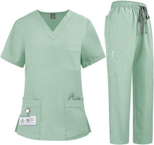 Scrubs for Women V-Neck Workwear Top and Cargo Pants Medical Scrubs Female Nurse