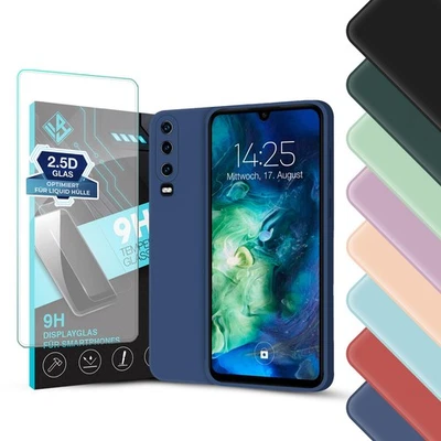 LIQUID SILIKONHÜLLE FÜR HUAWEI P30 SERIE Handy Hülle Huawei P30 P30 Lite P30 Pro Case Cover Bumper Schutzhülle 9H Glas