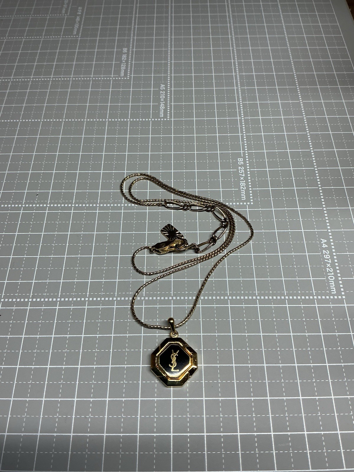vintage ysl logo gold pendant necklace