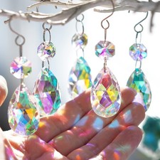 Chandelier Crystals Suncatcher,38mm Colorful Teardrop Pendants Parts Hanging