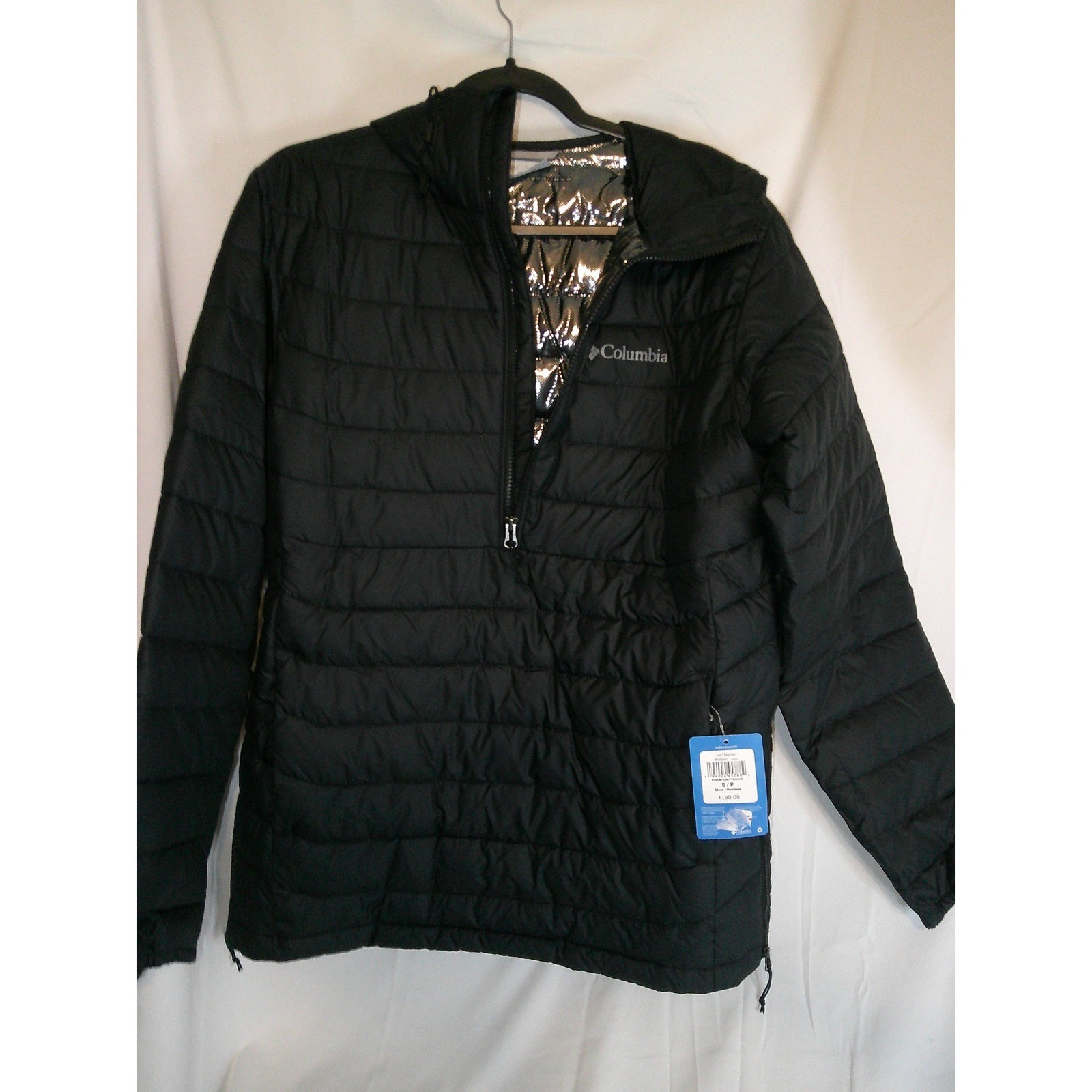 Chaqueta acolchada Columbia Powder Lite Anorak para hombre 1/4 Z negra S $190 NUEVA CON ETIQUETAS ENVÍO EN DISCO