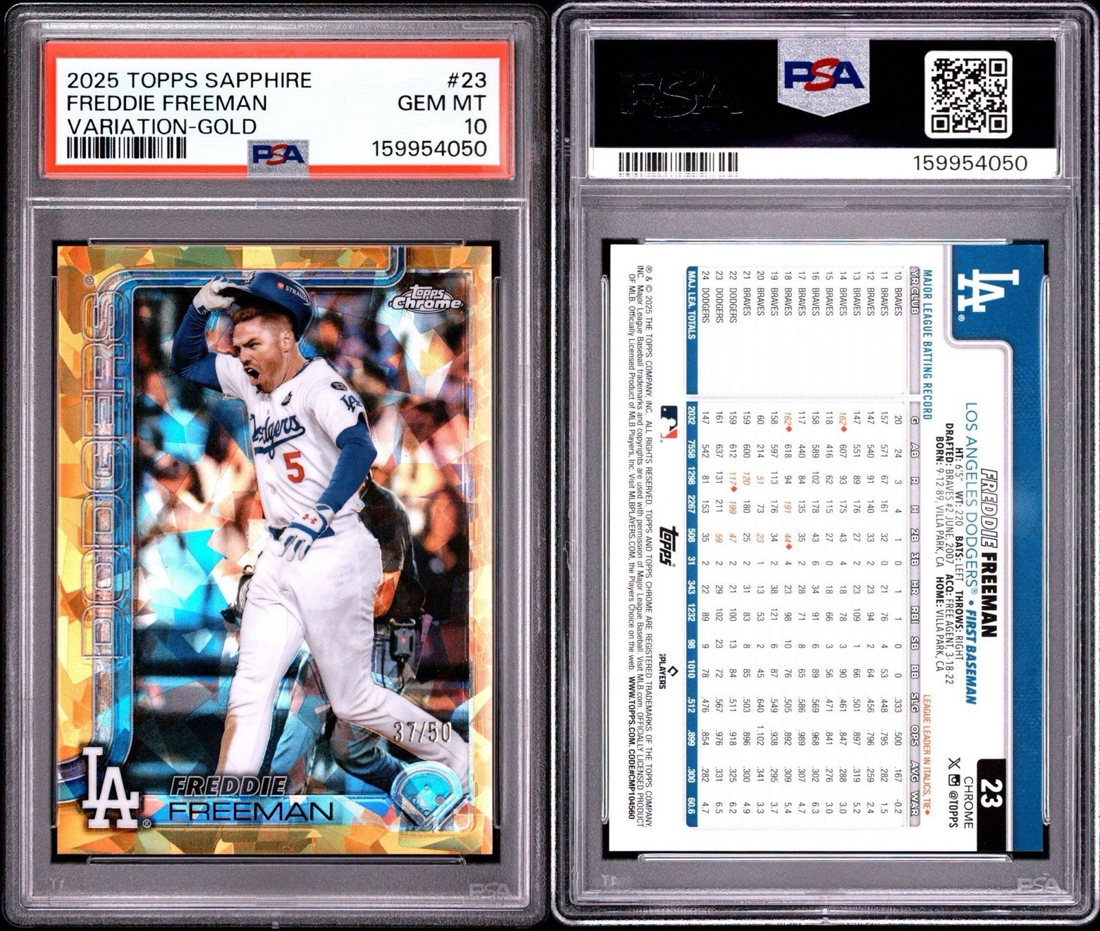 2025 Topps Sapphire FREDDIE FREEMAN Variation #23 Gold /50 PSA 10 GEM MINT view 3