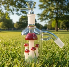 45° 14mm Mush. Glass Ash Catcher w Bowl Slide 4 Hookah Bubbler Bong Water Pipe R