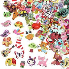 200 Pieces Animal Buttons for Crafts Cartoon Wooden Buttons Bulk Assorted Design