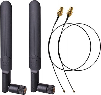 2 x 8dBi 2,4GHz 5GHz 5,8GHz Dual Band WiFi RP-SMA Antenne+2 x 21CM U.FL/IPEX zu