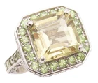 925 Sterling Silver Vintage Ring Yellow Topaz Halo Peridot Frame  Sz 8  RG29963