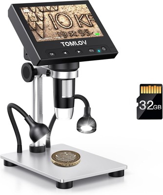 TOMLOV 1000X Error Coin Microscope with 4.3'' LCD Screen, USB Digital Microscope