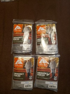 4 PACK  Ozark EMERGENCY HOODED RAIN PONCHO RAINCOAT REUSABLE UNISEX ONE SIZE FIt