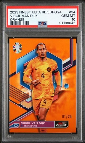 2023 Finest UEFA Virgil Van Dijk Orange 1/25 PSA 10 COLOR MATCH POP 1