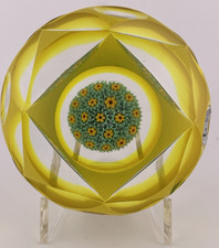 Murano Unusual Faceted Yellow Fratelli Toso W/Label Glass Paperweight