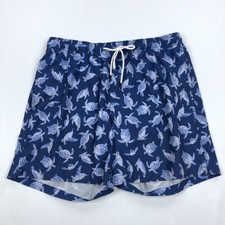Southern Tide Men's L Navy Blue Sea Turtle Print Swim Trunks Drawstring Swimwear