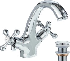 Traditional Victorian Monobloc Basin Mixer Tap Vintage Chrome Dual 
