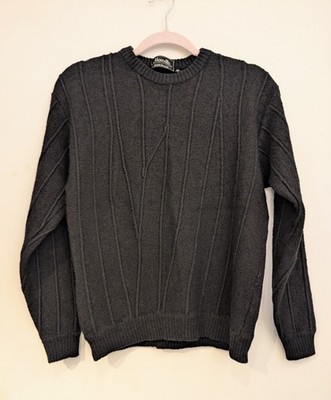 Vtg Marcello Pullover Black Merino Wool Blend Italy Textured Sweater Adult Med