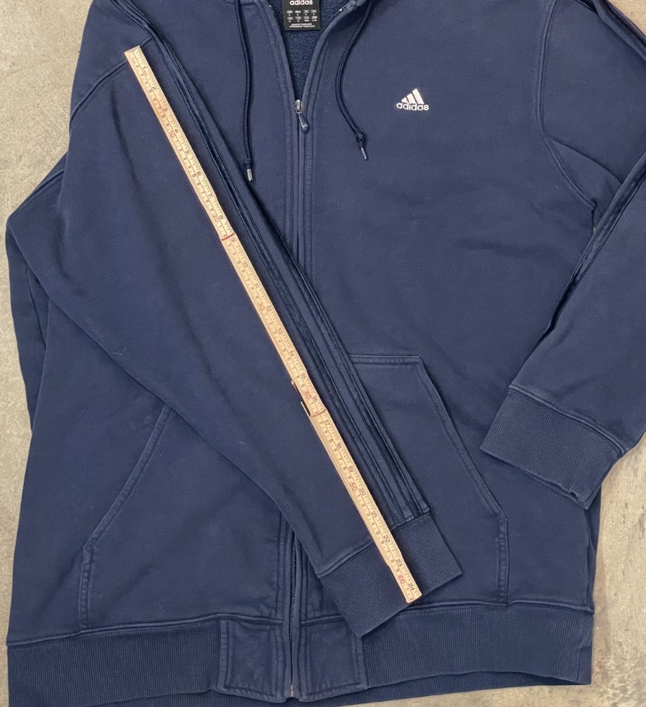 Adidas Hoodie Mens L Blue Full Zip 3 Stripe Y2K Athletic Sweatshirt Logo Cotton thumbnail 6