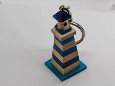 Wood and Plastic Lighthouse Keychain