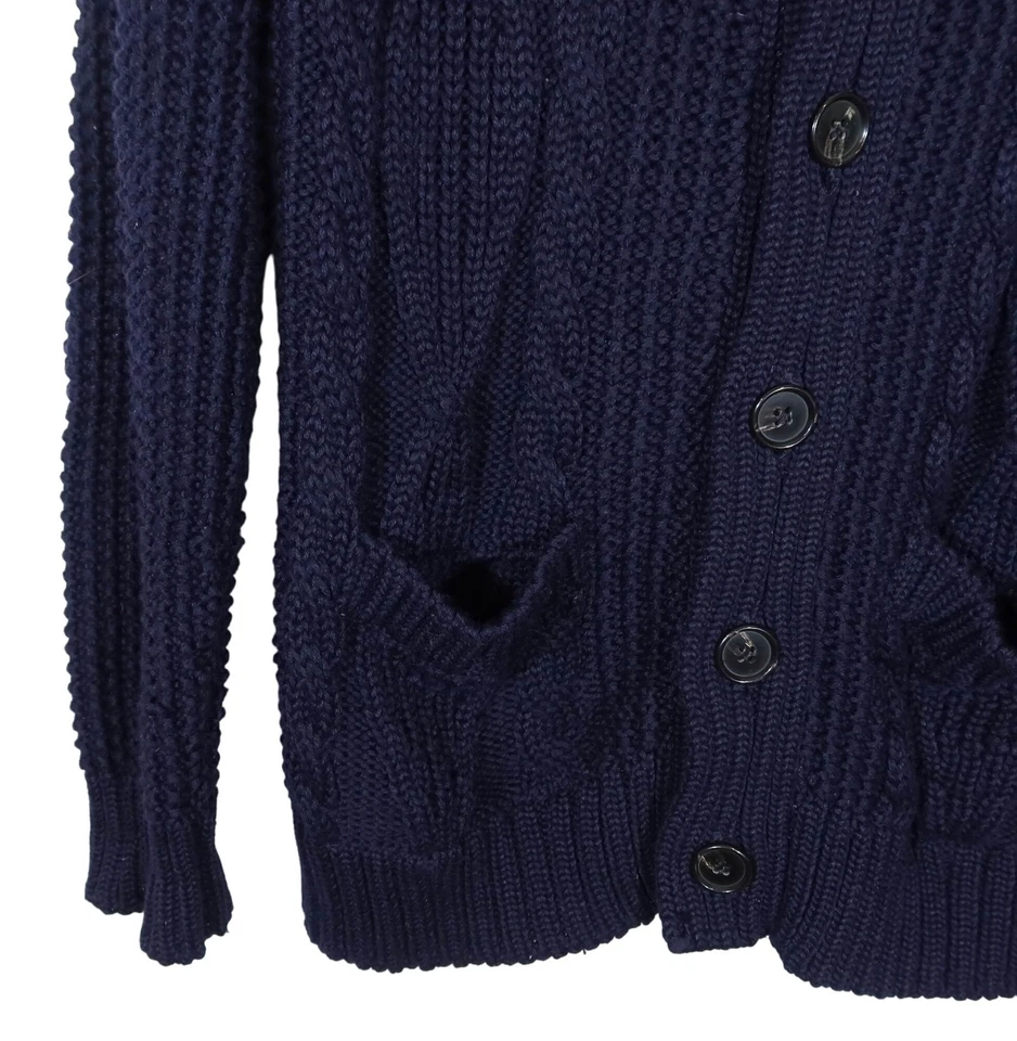 Cárdigan Suéter ZARA MAN Cuello Mantón Cable XL Mezcla Lana Azul Marino Abuelo Foto 4 de 4