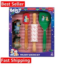 Bluey Holiday Baking Set with Bluey and Bingo Cookie Cutters, Rolling Pin, Sp...