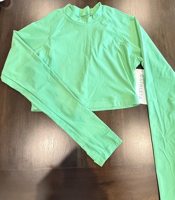 New Athleta Green Crosstrain Ultra Crop Top Long Sleeve Athletic Women Size S