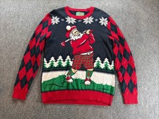Ugly Christmas Sweater Golfing Santa Graphic Pullover Holiday Fun Size Large