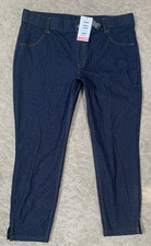 NWT Hue Women  s Plus Legging Jeans 1X Deep Indigo Capri Ankle Slit Stretch