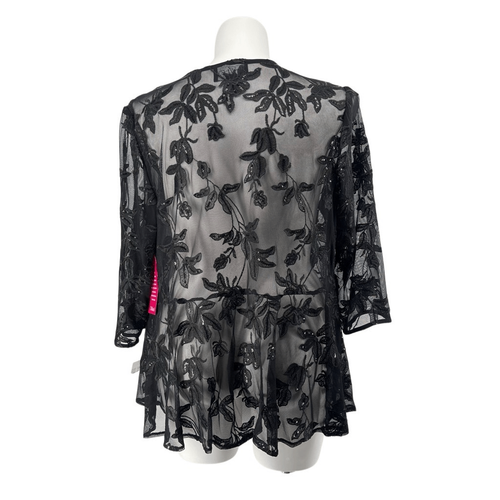 Alex Evenings Black Embroidered Lace Sequin Kimono Jacket 2X NWT 3/4 Sleeve - Picture 11 of 13