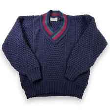 Vintage Donegal II Jamie Burns Hand Loomed Wool Fisherman Sweater XL Blue Chunky