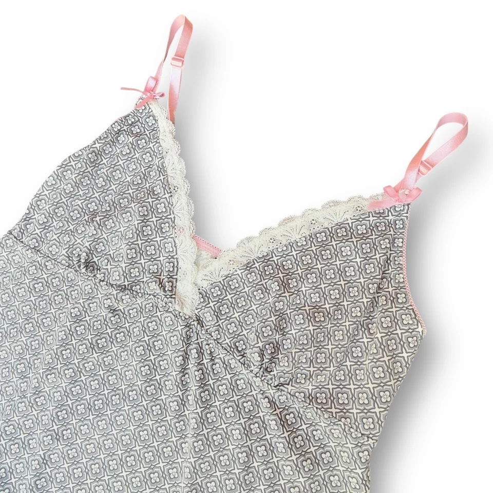 De Colección Laura Ashley Babydoll Cami PJ Y2K Encaje Rosa Lazo Geo Impresión Delicada Romántica XL Foto 2 de 4