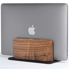 Vertical Laptop Stand, Black Walnut Wood Laptop Holder Vertical for Desk - He...