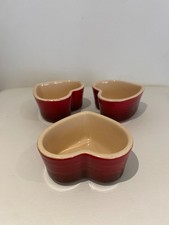 3 Ceramic LOVE HEART  Bowls- Ideal for dips, snacks, Valentine Table Red Dishes